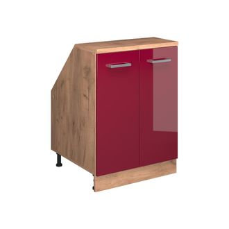 Vicco Armario De Cocina Para Techo Inclinado R-line, Rojo De Alto Brillo, 60 Cm Con 2 Puertas, 60 Cm De Profundidad, Vicco