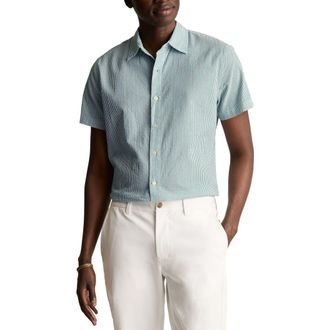 Bonobos Riviera Slim Fit Dot Short Sleeve Button-Up Shirt in Chelsea Stripe Green at Nordstrom Rack, Size X-Large