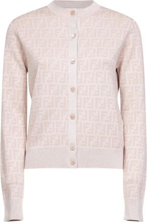 Fendi FF-jacquard Cardigan - Dames - Vesten - Roze - S - Wol - Truien & Vesten