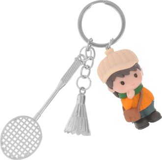 Supvox Cartoon Keychain Badminton Pendant Yellow Boys and Girls Doll, Hanging Backpack Decoration Key Ring for Students, Creative Bag Ornament