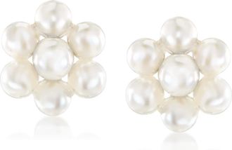 RS Pure by Ross-Simons 2-3mm Cultured Pearl Flower Earrings With 14kt Yellow Gold