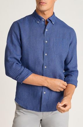 Bonobos Everyday Slim Fit Striped Linen Shirt in Blue Blanco Stripe at Nordstrom, Size Xx-Large
