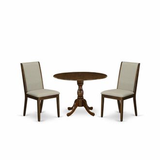 East West Furniture DMLA3-AWA-05 3 Piece Modern Dining Table Set Contains 1 Drop Leaves Dining Room Table and 2 Grey Linen Fabric Upholstered Chair with High Back - Acaci