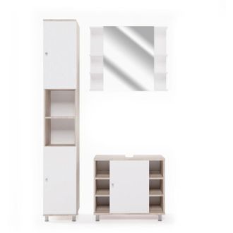 Vicco Set mobili bagno Fynn, Sonoma, 3 parti, con colonna