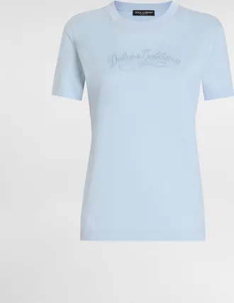 Dolce & Gabbana Jersey T-shirt With Embroidery - Woman T-shirts And Sweatshirts Light Blue 36