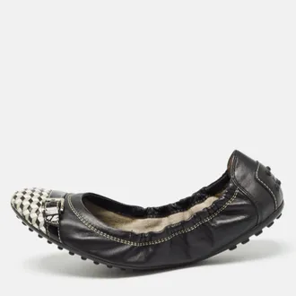 Tod's Tods Black/white Leather Bow Detail Scrunch Ballet Flats