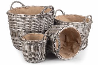 Red Hamper Wicker Set of 4 Antique Wash Finish Lined Log Baskets in Light Grey