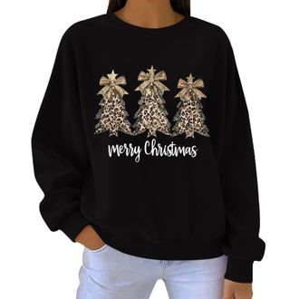 Generic Ladies Tops Casual Long Sleeve Loose Pullover Womens Christmas Sweatshirts Crewneck Xmas Tree Snowflake Print Cute Blouse Graphic Tees Trendy Jumper C