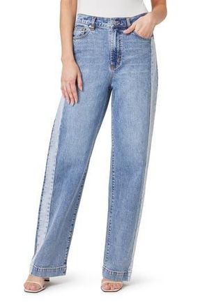 Habitual Colorblock High Waist Slouchy Straight Leg Jeans in Pacific at Nordstrom Rack, Size 27