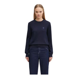 Maison Kitsun&eacute; Fox Head Knit - Dames - Truien - Blauw - Maat: XS Wol