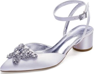 Generic Wedding Shoes Womens Bridal Pointed Toe Chunky Block Heel Ankle Strap Low Heels Slingback Heeled Sandals 4.5Cm,White,3 UK