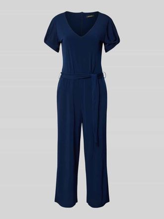More & More Jumpsuit mit V-Ausschnitt und Bindeg&uuml;rtel in Dunkelblau, Gr&ouml;&szlig;e 46