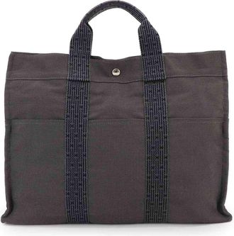 Herm&egrave;s Gray Canvas Tote Bag (Pre-Owned)