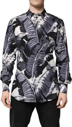 Dolce & Gabbana Multicolor GOLD Cotton Banana Leaf Print Mens Shirt