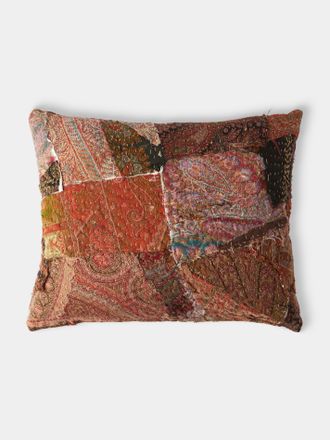 By Walid 19th-Century Paisley Patchwork Wool and Damask Cushion (17.5in/45cm)