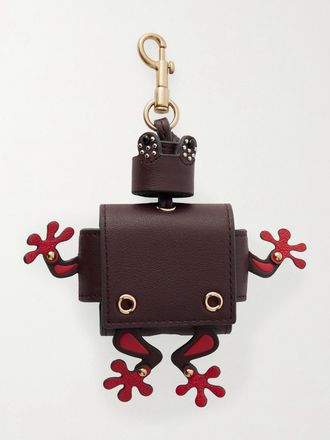 Anya Hindmarch Custodia Per Auricolari In Pelle Testurizzata E Metallo Dorato Frog - Marrone