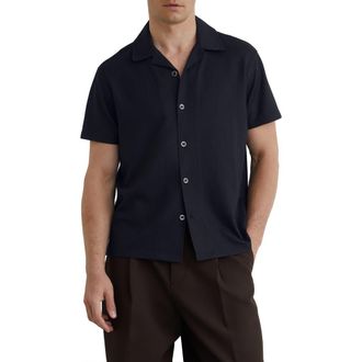 Reiss Warwick Texture Camp Shirt in Navy at Nordstrom, Size Xx-Large