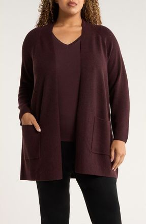 Eileen Fisher Open Front Wool Cardigan in Cassis at Nordstrom, Size 2X