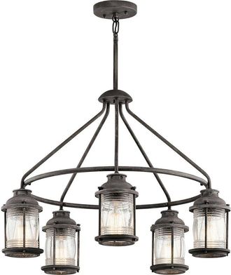 Loops Outdoor IP44 5 Bulb Chandelier LIght Weathered Zinc LED E27 60W