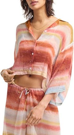 Vitamin A Petra Crop Button-Up Cover-Up Shirt in Terra Forms at Nordstrom, Size X-Small