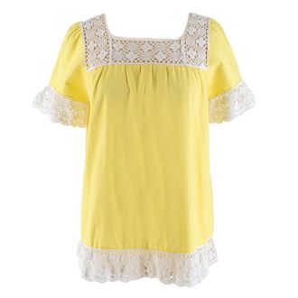 One Vintage Crochet Trimmed Yellow Top Size S