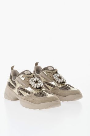 Roger Vivier Sneakers Basse in Pelle e Mesh con Abbellimento Gioielli Roger Vivier