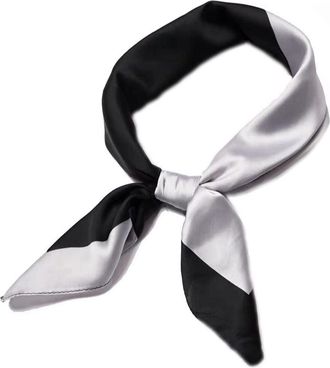 Generic Silk Scarf for Women 90x 90cm Modern and Fashionable Neckerchief Headwear fashionable scarf top Accessory for hair and handbag (Black and Light Grey)