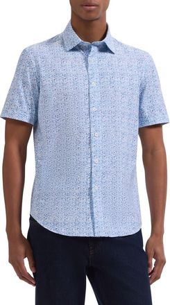 Bugatchi Miles OoohCotton Mosaic Print Short Sleeve Button-Up Shirt in Classic Blue at Nordstrom, Size Xxx-Large