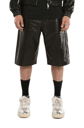 Purple Relaxed Sheepskin Leather Track Shorts in Black at Nordstrom, Size 33