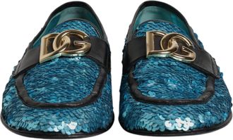 Dolce & Gabbana Blue Sequined Loafers Formal Dress Mens Shoes (Pre-Owned)