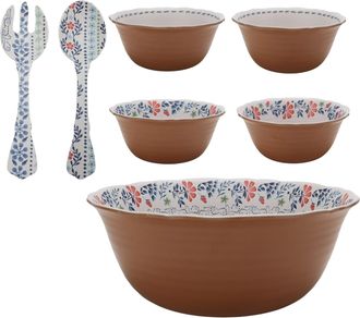 Hattie 7-Piece Bamboo Melamine Salad Bowl Set, Multicolor