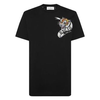 Philipp Plein Tops, Heren, Zwart, 2Xl, Katoen, T-shirt Round Neck SS Tattoo