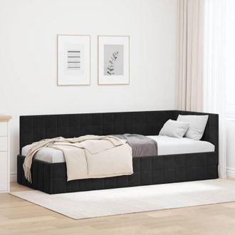 vidaXL Corner Bed Frame with Headboard Black 80 cm x 200 cm Velvet vidaXL