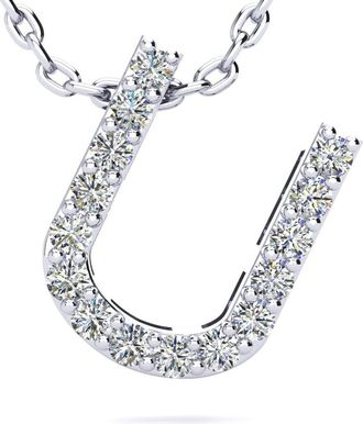 SuperJeweler Block Initial Necklace In Sterling Silver With Real Diamonds, With Free 18 Inch Chain