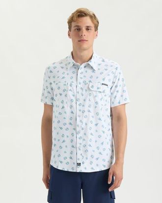 Salt Life Crustacean Life Woven Short Sleeve Shirt in White at Nordstrom, Size Xx-Large