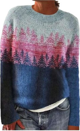 Generic Fair Isle Jumpers for Women UK Long Sleeve Nordic Sweater Soft Warm Knitted Pullover Ladies Icelandic Jumper Winter Cosy Crew Neck Loose Fit Retro Pat
