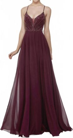 Alyce Paris A-Line Plunging Neckline Gown In Black Cherry