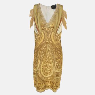 Roberto Cavalli Yellow Printed Jersey Midi Dress