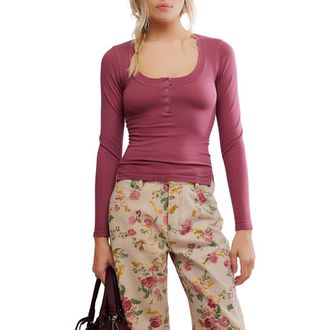 Free People Wide Awake Jersey Henley in Crushed Berry at Nordstrom Rack, Size Large/x-Large