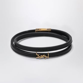 Saint Laurent Black Double-Wrap Bracelet With Cassandre Logo