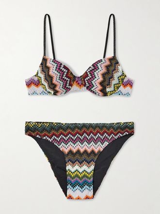 Missoni Bikini In Maglia Crochet Metallizzata A Righe Mare - Verde
