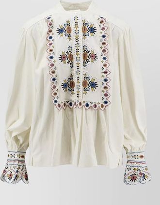 Isabel Marant viscose linen embroidered long sleeve blouse