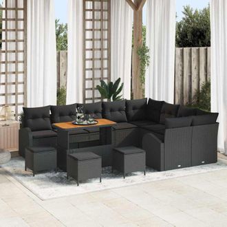 vidaXL Conjunto De Sof&aacute; De Jard&iacute;n Con Coj&iacute;n 13 Pcs Negro Polirat&aacute;n Vidaxl