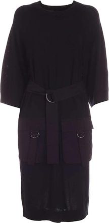 DKNY SLV -jurk met riem - Dames - Casual kleedjes - Zwart - M - Katoen - Kleedjes