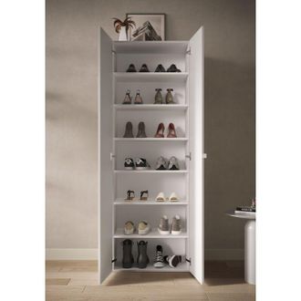 Dmora Zapatero Genuri, Mueble Para Zapatos 6 Estantes, 21 Pares, 7 Compartimentos, 63x35x186h Cm Blanco Brillante