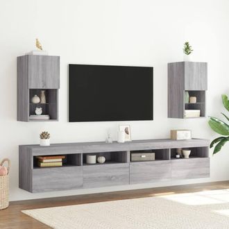 Berkfield Home TV Cabinets with LED Lights 2 pcs Grey Sonoma 30.5x30x60 cm