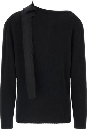 Alberta Ferretti Asymmetrical Bow Cashmere Sweater - Black