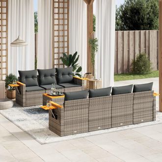 vidaXL Vidaxl - Set De Sof&aacute;s De Jard&iacute;n 8 Pzas Y Cojines Rat&aacute;n Sint&eacute;tico Gris