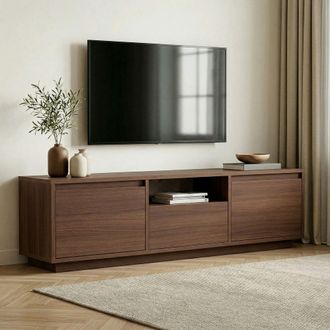Dmora Mueble Para Tv Morrigan, Un Estante, 3 Puertas, 4 Compartimentos, 160x30x42h Cm, Color Marr&oacute;n Nogal