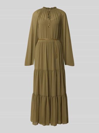Michael Kors Maxikleid im Stufen-Look mit G&uuml;rtel in Oliv, Gr&ouml;&szlig;e XL